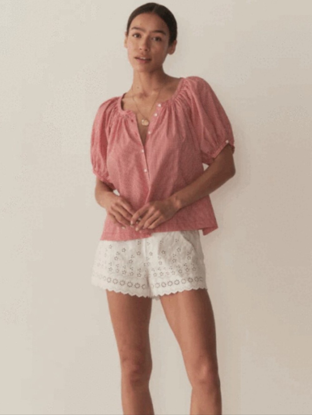 PRICE IS FIRM - Doen June Top Cerise Paris Gingham Medium - Picture 4 of 10